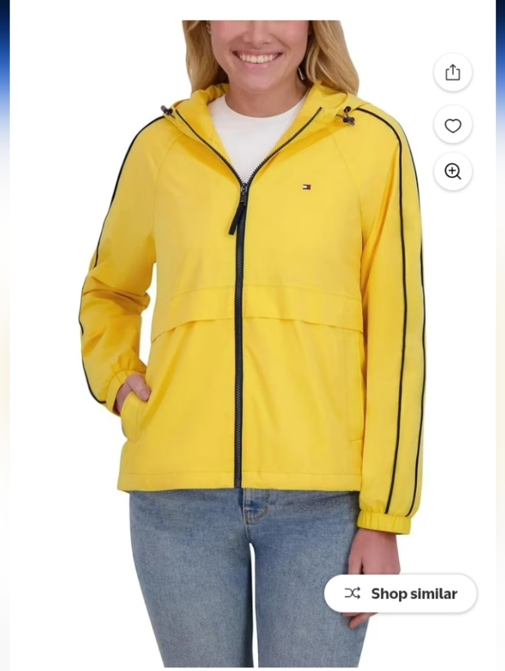 Tommy Hilfiger Women's Yellow Hooded Utility Jacket with Black Trim